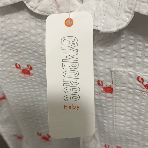 NWT white & textured button up/down polo w/ crabs! - Picture 7 of 7